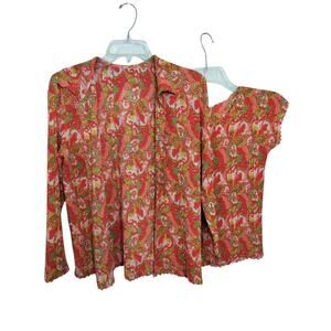 Peasant Cottagore Two pcs Open Front Paisley Floral Crinkle Cardigan & top S/M?